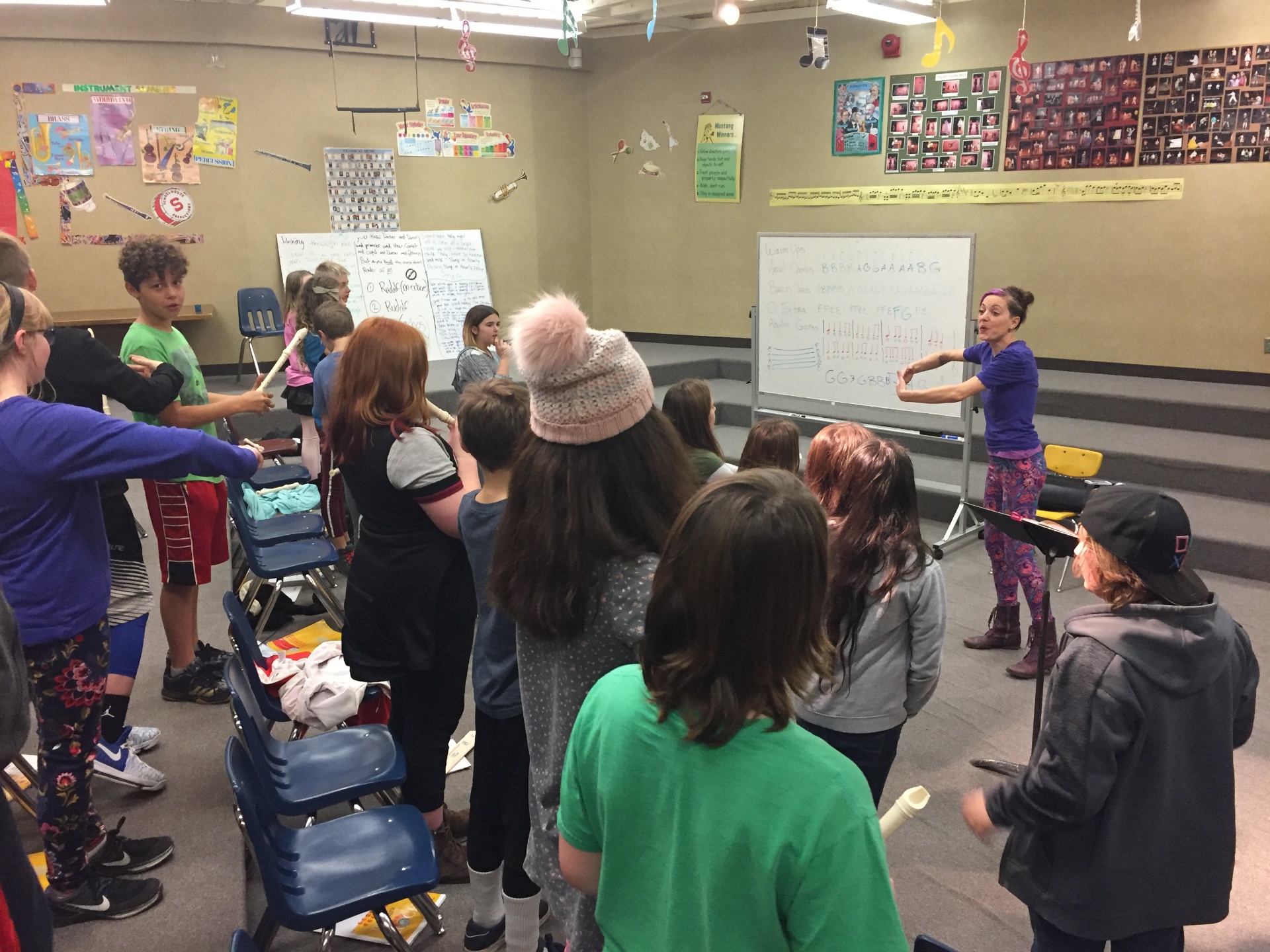 Jenifer teaching recorder to elementary students